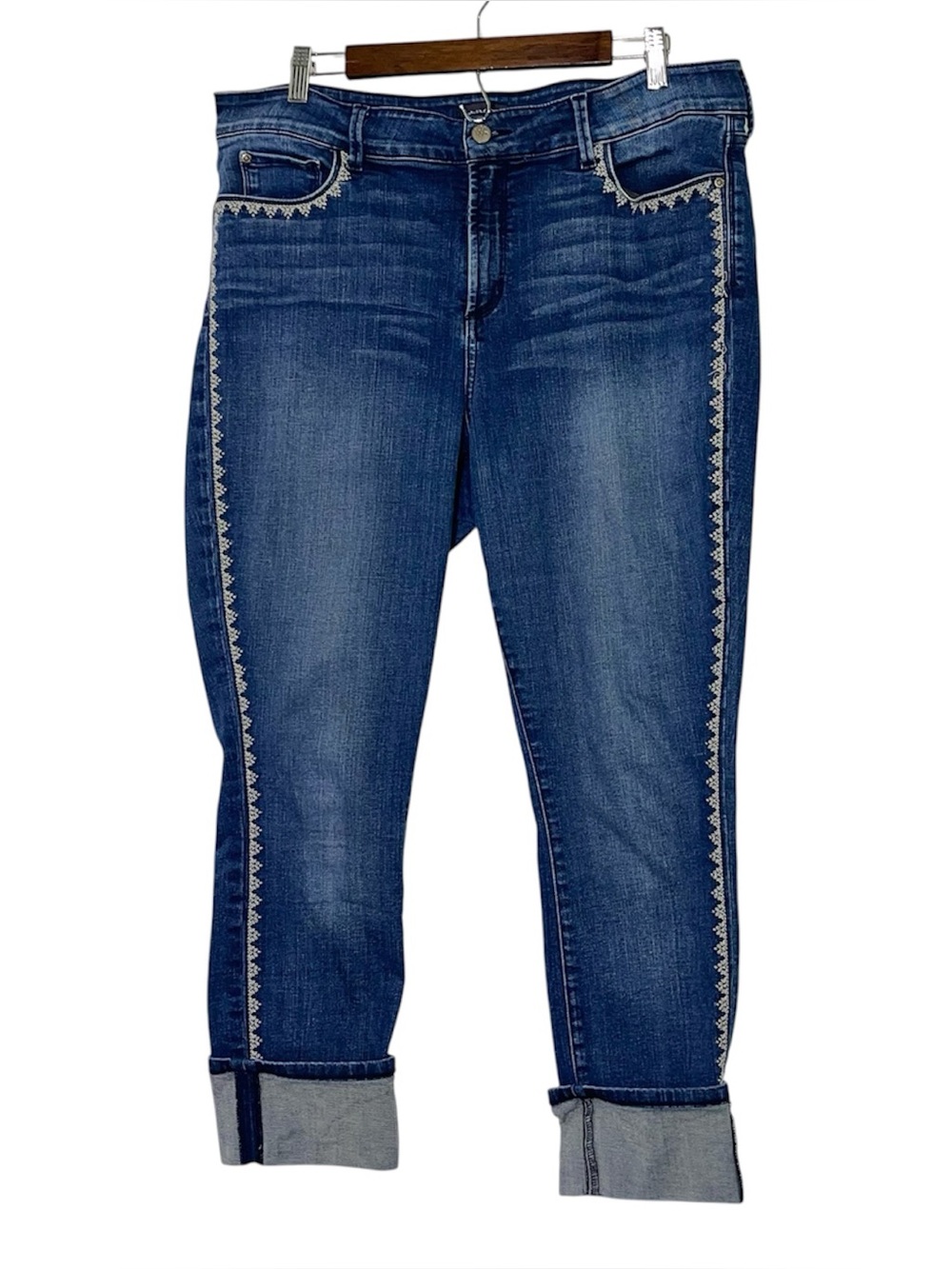 NYDJ Alina Ankle Jeans Embroidered Trim Wide Cuff Oak Hill Wash Size 16